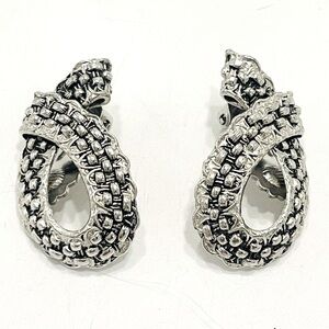 3/$18 Vintage Breast Cancer Ribbons Clip-on Earrings Silver Tone Metal Weave